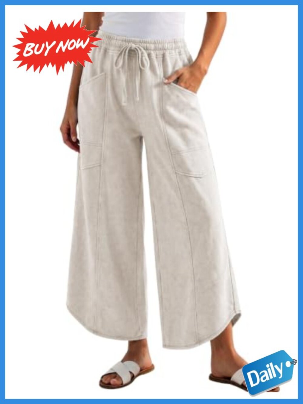 Wide Leg Sweatpants Cotton Blend High Waist Drawstring Cargo Pockets Tulip Hem